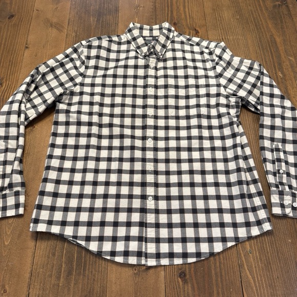 L.L. Bean Other - LL Bean Shirt Mens Large Beige Gray Plaid Signature Washed Oxford Slim Button